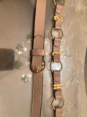 Moschino Neutral Leather Belt with Gold Ring & Link DetailsVintage